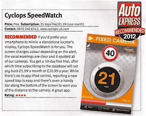 Top of the Spotters - Cyclops Speedwatch wins Auto Express Recommended Award